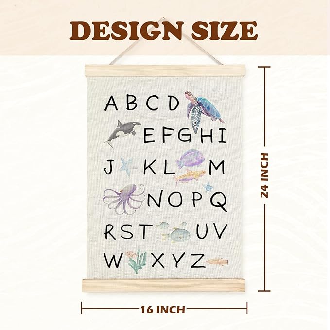 Supwhd Ocean Nursery Decor, Alphabet Numbers Ocean Animals Poster Hanger Frame, Sea Animals ABC 123 Educational Wall Decor for Nursery Kids Room Playroom Classroom Homeschool, 16x24 Set of 2