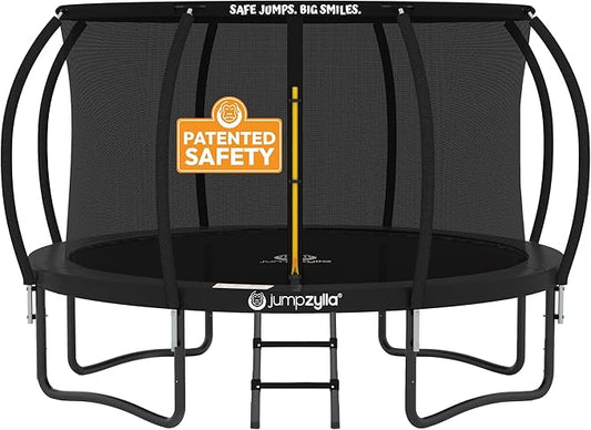 JUMPZYLLA Trampoline Outdoor 8FT 10FT 12FT 14FT 15FT 16FT with Enclosure and Ladder, ASTM Approved Recreational Trampoline for Kids and Adults, Anti-Rust Coated Frame