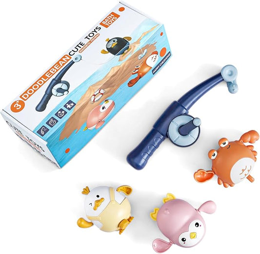 5PCS Baby Bath Toys Cute Pull String Bathtub Toy with Pull & Go Swimming Toys Magnetic Fishing Games Kids Wind-up Floating Water Bathtub Toy