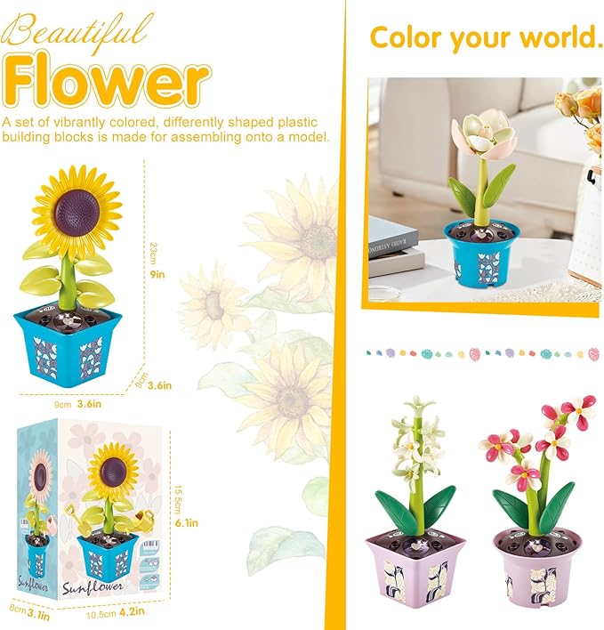 Musical Sunflower Piano Game Machine, Interactive Building Blocks Toy with Watering Can (Sunflower)