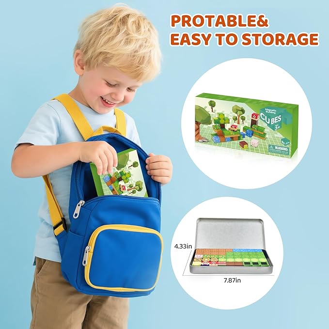 Magnetic Building Blocks, 45 PCS Travel Magnetic Blocks with Case, Constructor Set for Kids Ages 3+, Creative STEM Educational Birthday Gifts for Boys and Girls