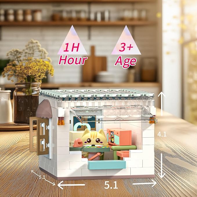 Koko's Cat Town DIY Miniature House Kit,Tiny House Laundry Room Building Kits,Purrfect Dollhouse with 251PCS,Gift for Cat Lovers Teens Kids Ages 3+. Purr-FECT Gift! (HY-120A4)