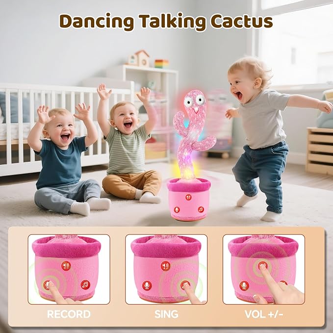 Rechargeable Dancing Talking Cactus Toy for Baby Toddlers, Baby Girl Toys, Volume Adjustable, Mimicking, Recording, Singing English Songs, Xmas Baby Toys & Gifts for Girls, Stocking Stuffers for Kids