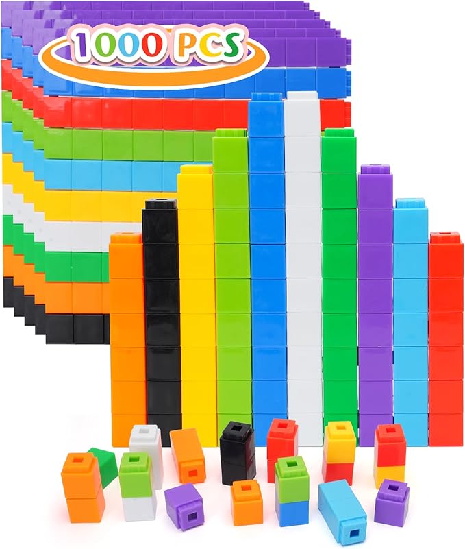 1000 Pcs Math Linking Cubes for Classroom, Kids Counting Blocks for Math STEM Connecting Cubes Math Manipulatives Linking Building Blocks for Spatial Intelligence, Counting,and Creativity