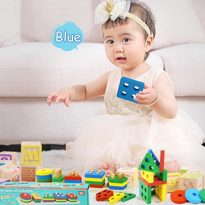 Shape Puzzles Wooden Color Sorting Toys for Toddlers 1 2 3 4 Year Old Matching Shape Sorters Toy Wooden Blocks Learning Educational Toys for Boys Girls Classroom Birthday Easter Gifts