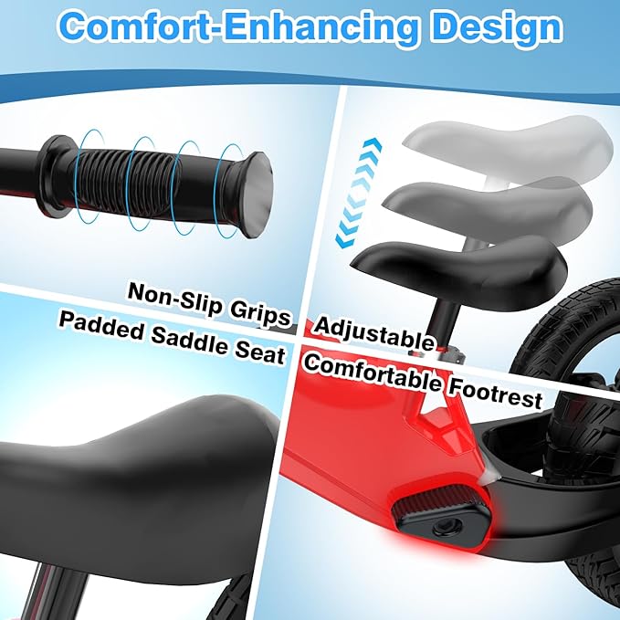 Ridego 12 Inch Balance Bike for Kids 2-4 Year Old,Lightweight Kids Bike with Adjustable Seat, Push Bicycle with Air Rubber Tires，Ride-on Toys Birthday Gift