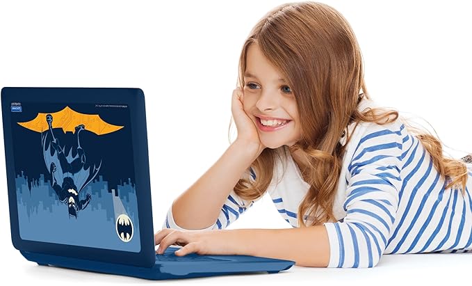 Lexibook, Batman, Bilingual Spanish/English Educational Computer, Toy for Children with 124 Activities, Writing, Maths, Logic, Music Activities and Games, Blue, JC598BATi2