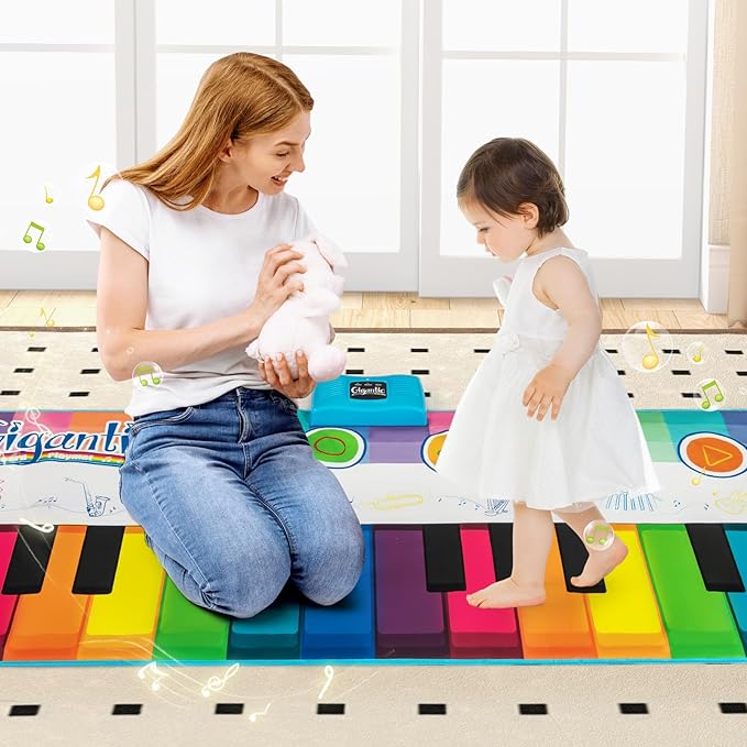 HONEY JOY Musical Piano Mat for Toddlers, Dancing Keyboard Music Carpet, Animal Sounds Blanket Touch Playmat, Early Sensory Educational Learning Toys for 3+ Years Old Baby Girls Boys (24-Key)