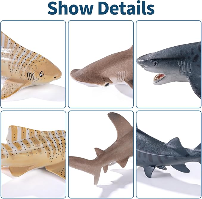 10PCS 5-8" Shark Toys for Toddlers, Large Sea Ocean Animals Bath Toys for Kids, Shark Figurines Cake Toppers Birthday Party Favors & Gifts for Kids