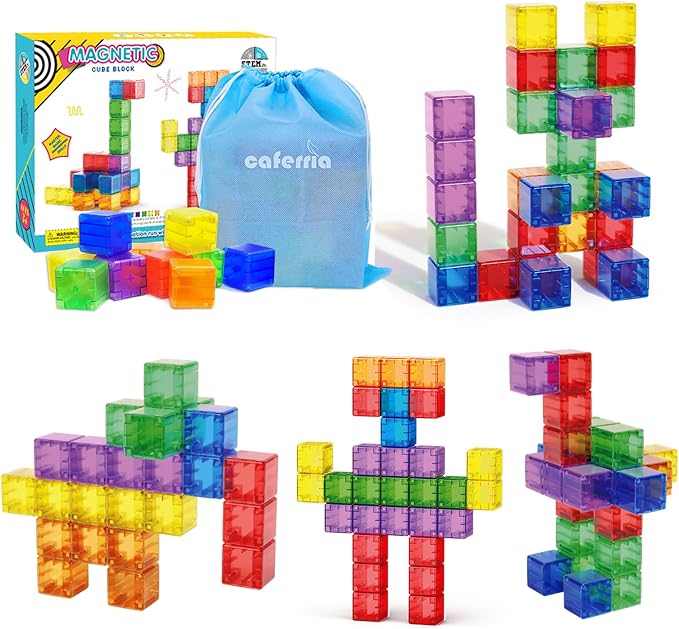 1.4 inch Large Magnetic Blocks for Kids, 30pcs Magnet Building Blocks, Preschool STEM Sensory Montessori Stacking Cubes Educational Building Toys for 3 4 5 6 7 8 Year Old Boys Girls