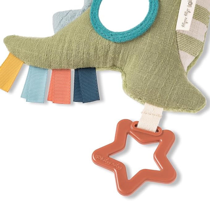 Itzy Ritzy Bitzy Traveler Car Seat & Stroller Toy for Babies – Developmental Sensory Toy Features Crinkle & Rattle Sounds & Multiple Textures –Hanging Travel Toy for On-the-Go Entertainment (Dinosaur)