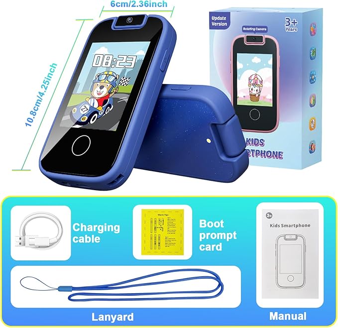 PTHTECHUS Kids Phone Toys for Girls Boys - Toddler Touchscreen MP3 Music Player with Dual Camera, Habit Tracker, Games, Alphabet, Educational Learning Toys Birthday Easter Gifts for 3-7 with SD Card