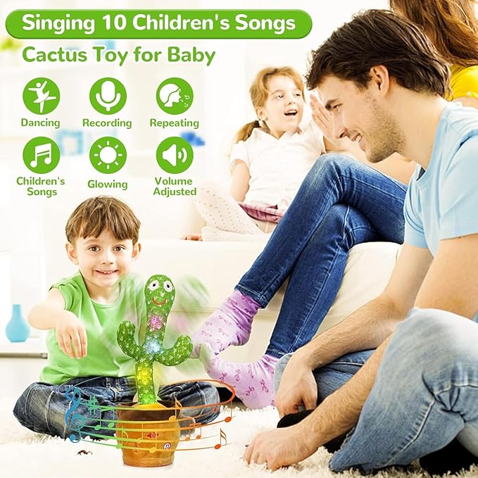Emoin Dancing Talking Cactus Toy, Cactus Baby Toy Singing Children's Song, Mimicking Recording Repeating What You Say, Educational Interactive Baby Boys Girls Toys (Volume Adjustment)