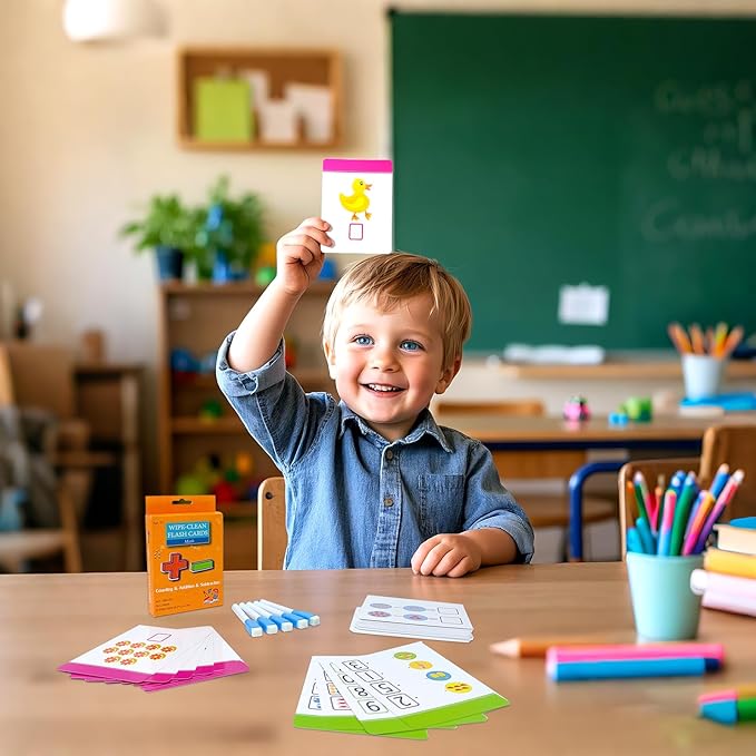 Counting & Addition & Subtraction Flash Cards for Toddlers - with 5 Dry Erase Pens, 3in1 Preschool Fun Learning Card, 36PCS Double Sides Flashcards, Early Education Flashcards for Kids Ages 3+