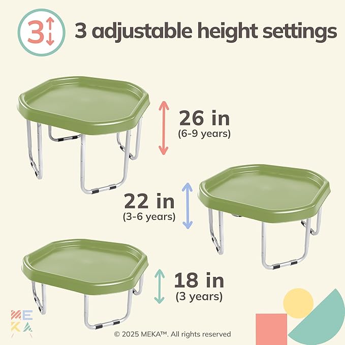 MEKA Small 28"x28" Tuff Tray Set Olive Green, Activity Sensory Tray Plus Stand Children, Outdoor Play Sand and Water Table for Toddlers and Kids, Toy Boys Girls