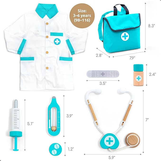 UMU® Wooden Doctor Kit for Kids – Doctor & Dentist Play Set for Toddlers with Dr Coat, Stethoscope, Tooth Model & More – Dress Up & Pretend Play – Medical Toy for Boys and Girls Ages 3 4 5 6