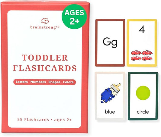 Toddler Essential Flashcards | Letters, Numbers, Shapes, & Colors | Ages 2-5 | Supports Preschool & Kindergarten Curriculum | Brainstrong Premium 50 Flash Cards