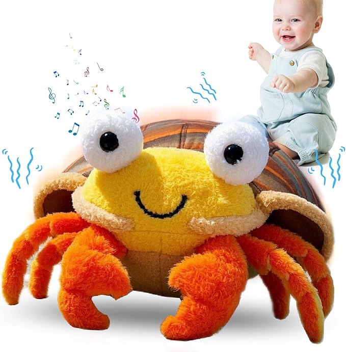 Baby Crawling Toys 12-18 Months - Musical Crawling Crab Plush Toy with 40+ Songs, Recording Features - Dancing Walking Moving Bouncing Learning Toy for 1 Year Old Boy Girl Babies Toddlers