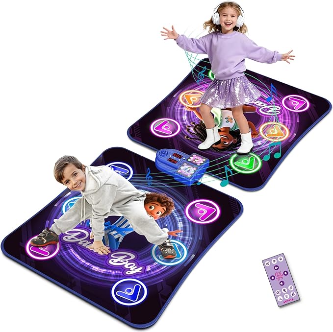 ANNKIE Dance Mat Toys for 3-12 Year Old Kids, 2-Player Dance Pad for Grils Boys with Light Up 12-Buttons, Music Dance Toy with 5 Modes Game, Birthday Xmas Gifts for 3 4 5 6 7 8 9 10+ Year Old Kids