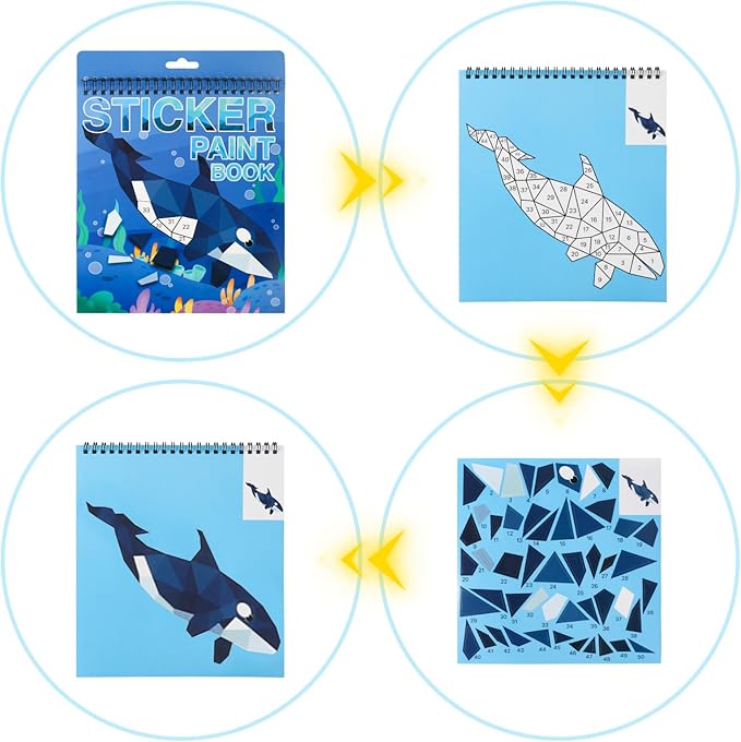 Ocean Paint by Sticker Crafts for Kids Ages 4-8 Sticker by Number Book for Boys and Girls Birthday Gifts Party Favor, Travel Toys for Toddlers for Learning