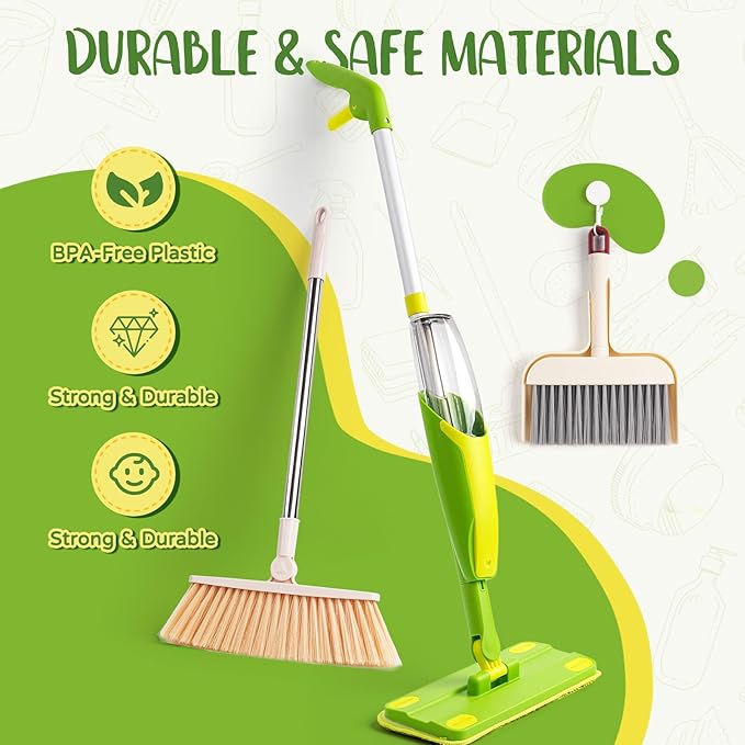 Kids Cleaning Toy Set,Mini Spray Mop Montessori Toys Pretend Play Cleaning Tool for Toddlers with Spray Mop & Kids Broom Dustpan Set Cleaning Toys Gift for Toddlers Girls Boys Age 3+