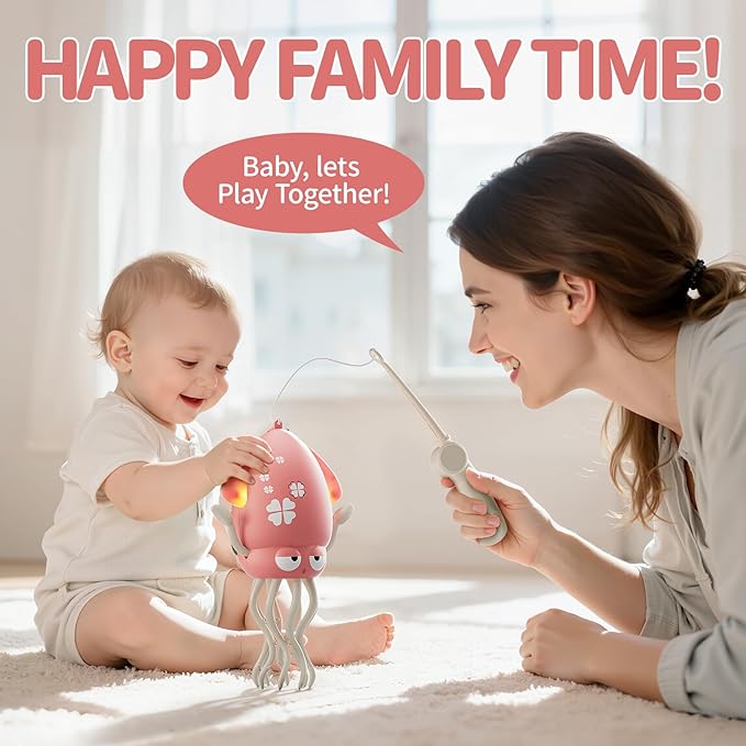 Electric Crawling Octopus Toy with LED Lights & Music, Smart Obstacle Avoidance, Interactive Auto-Dance Octopus for Gifts, Toddlers, Indoor Fun, Brings Endless Giggles (Pink)