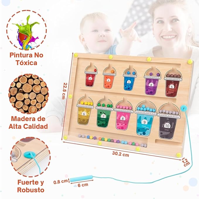 Magnetic Color & Number Learning Game for Toddlers, Montessori Counting Toys with 10 Cups & 55 Candy Balls, Fine Motor Skills Toys for Kids Ages 3 4 5, Preschool Educational (Classic Edition)