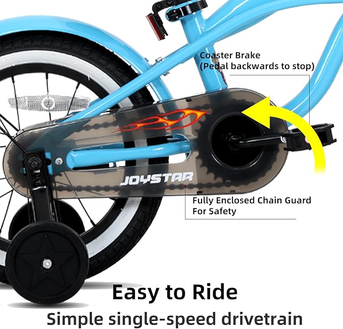 JOYSTAR 12 14 16 Inch Kids Cruiser Bike for Ages 2-7 Years Old Girls & Boys, Kids' Bike with Training Wheels, Coaster Brake, Adjustable Seat & Fenders, Child Bicycles
