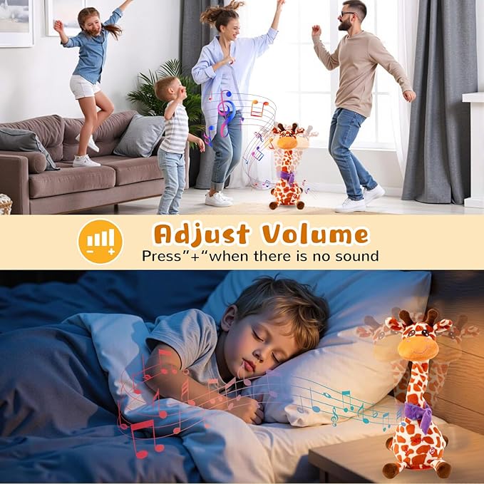 JISONCASE Christmas Talking Dancing Giraffe Baby Toy, Adjustable Volume Tummy Time Toy Repeating What You Say, Singing Mimicking Recording Sensory Education Gifts for Toddlers Boy Girls(Spotted)