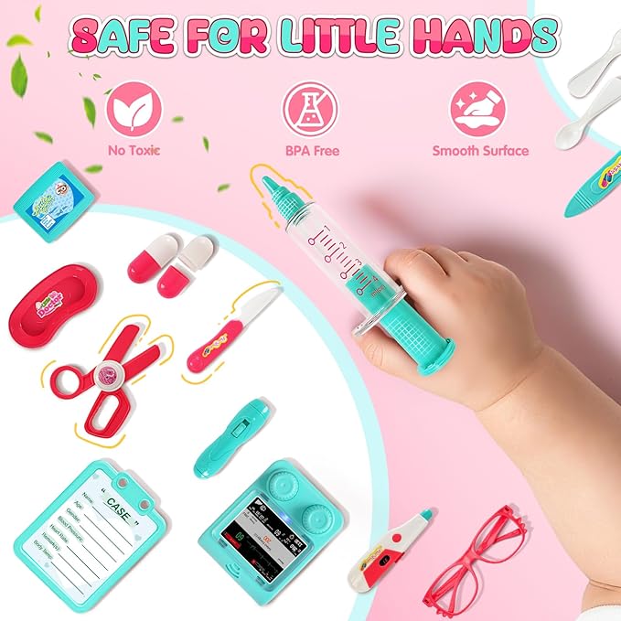 Doctor Kit for Kids, Pretend Play Medical Toy Doctor Cart, Doctor Toy for Toddlers 3-5, Christmas Birthday Costume Role Play Dress Up Gift Ideas for Boys Girls