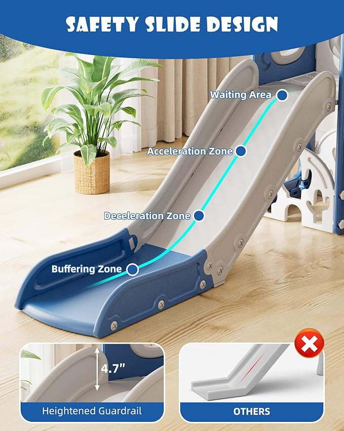 YUFU 13 in 1 Toddler Slide and Swing Set, Kids Slide for Toddlers Age 1-3, Toddler Playset with Golf Set, Basketball Hoop and Drawing Board, Outdoor Indoor Playground (Blue)