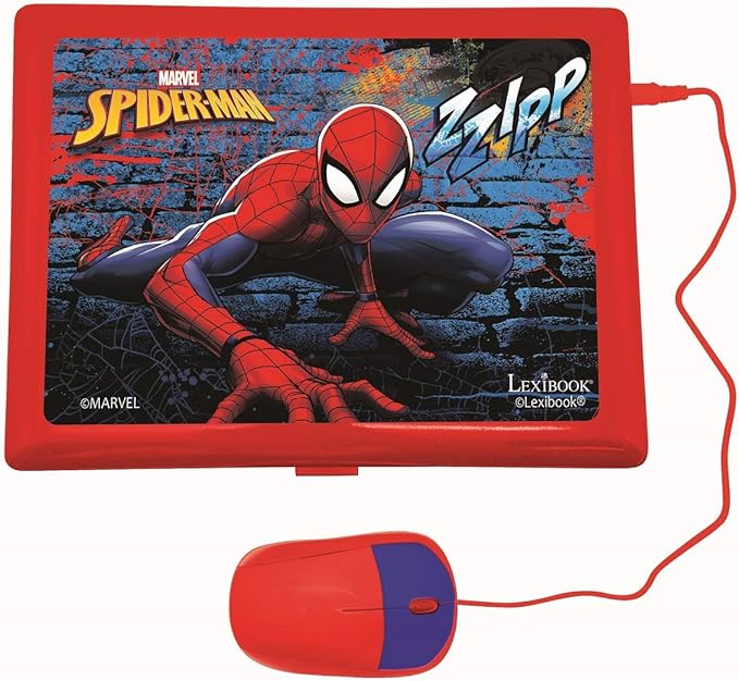 LEXiBOOK Spider-Man - Educational and Bilingual Laptop Spanish/English - Toy for Child Kid (Boys & Girls) 124 Activities, Learn Play Games and Music with Spiderman - Red/Blue JC598SPi2
