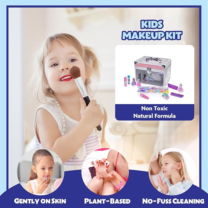 Hello Kitty & Friends - Townley Girl Train Case Makeup Set for Kids, Includes Lip Gloss, Eye Shimmer, Nail Polish, Brushes, and More! Perfect for Parties, Sleepovers, and Makeovers. Non-Toxic, Ages 3+