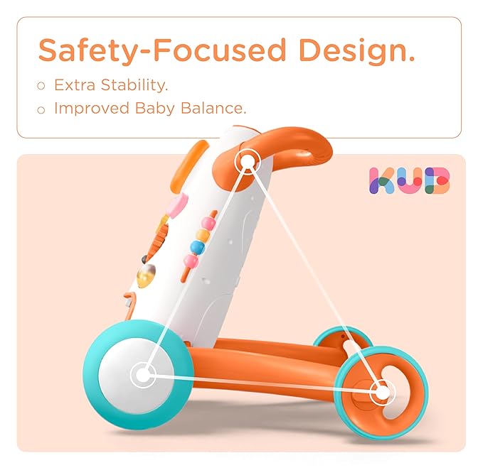 KÜB Montessori Baby Walker - Interactive Push Toy for Toddlers Learning to Walk with Soft Music & Lights, Adjustable Speed & Non-Slip Wheels, Educational Activity Center