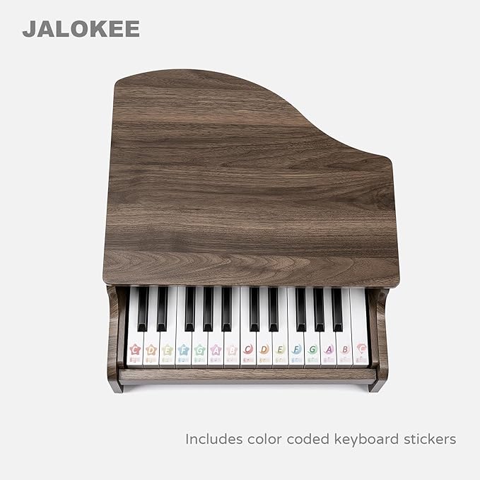 Kids Piano Keyboard, 25 Keys Grand Piano for Kids, Mini Music Educational Instrument Toy, Volume Adjustable, Wood Toy for Toddlers Girls Boys (Walnut)