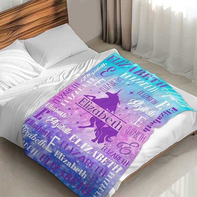 Blankets for Kids Girls 6-8, Custom Unicorn Gifts for Children Teens, Personalized with Name Soft Flannel Lightweight Monogram Name Accessories Blanket for Travel Camping Outdoor Decoration