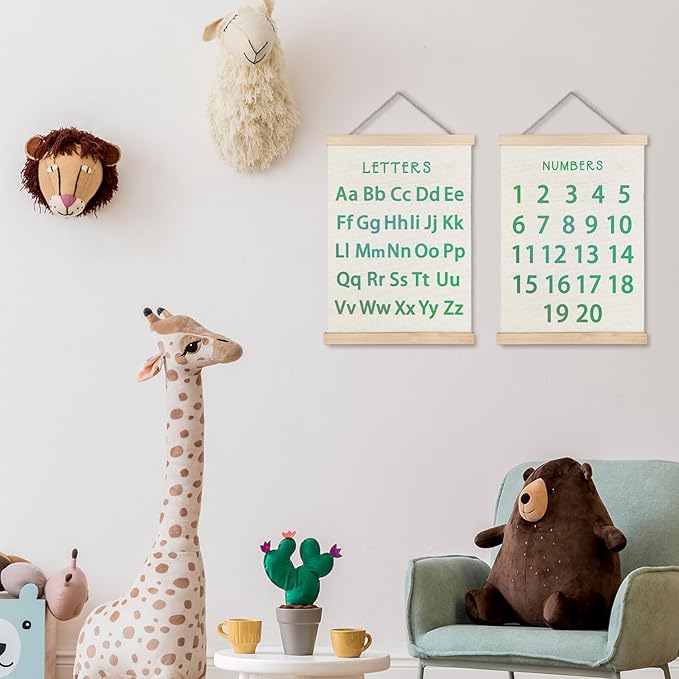 Supwhd Classroom Wall Decor, Numbers and Alphabet Educational Wall Art Poster, Alphabet ABC Numbers from 1 to 20 Poster Wall Decor for Toddler Kids Room Playroom Classroom, 12x16 Set of 2（Green）