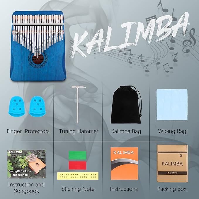Kalimba Thumb Piano,YUNDIE Portable 21 Keys Mbira Finger Piano with Tune Hammer and Study Instruction,Musical Instruments Gift for Adult Beginners Professional(Blue)