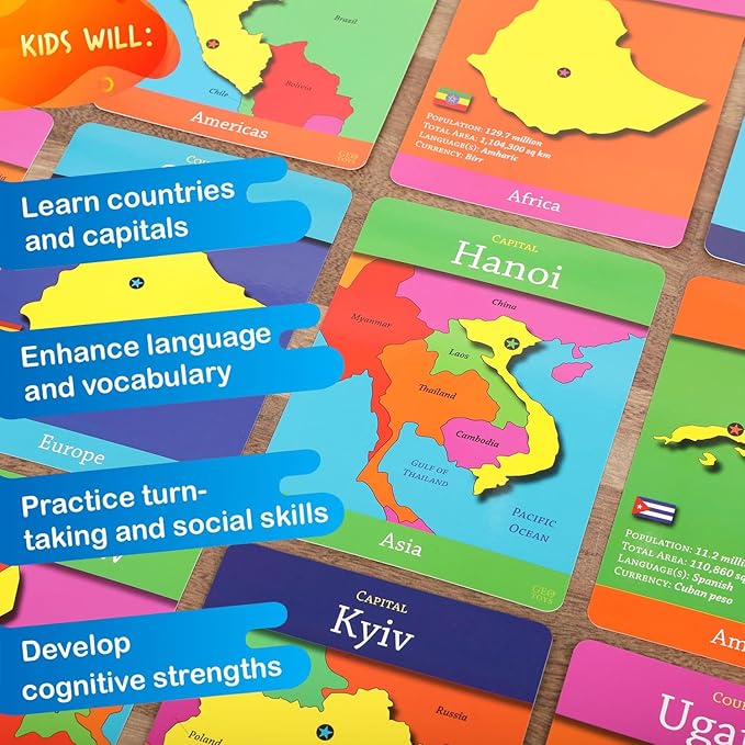 Geotoys GeoCards, Bundle of World & USA Flash Cards Geography Game, Kid Card Games for Families, Home, School & Travel - Fun Kid Games Ages 4 and Up