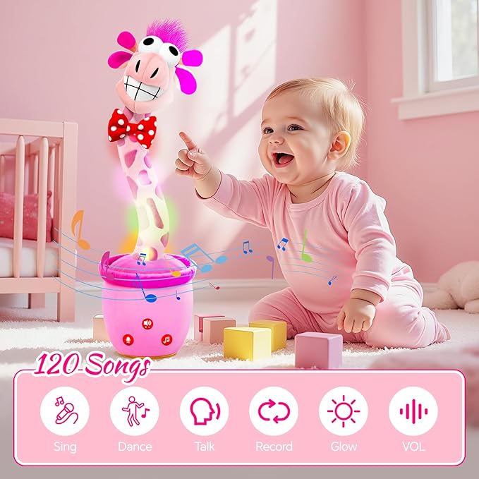 Stocking Stuffers Talking Dancing Giraffe Toy,Baby Gifts for Girls,Cool Stuff Toddler Baby Toys Tummy Time Singing,Hottest Pink Xmas Kids List,2025 Christmas Early Gift Ideas