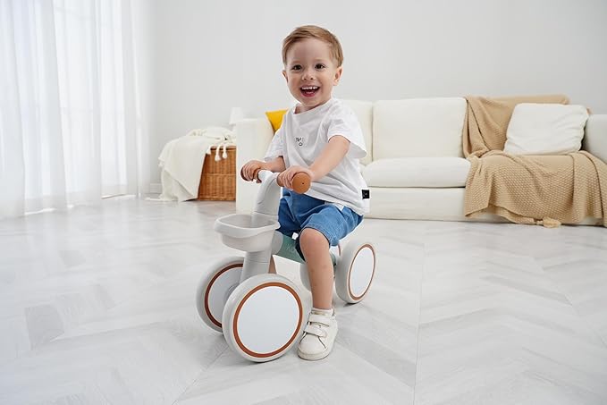 Kid's Balance Bikes for 1 Year Old Boys and Girls, 12-36 Months Toddler Ride-on with Adjustable Seat and a Front Basket, First Birthday Gifts (Green)