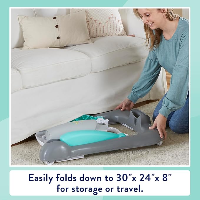 Kolcraft Tiny Steps 2 in 1 Foldable Infant and Baby Walker with Wheels, Seated or Walk Behind Activity Center, Entertaining Developmental Activities for Boys and Girls, Wide Base Sturdy Frame, Bubbles