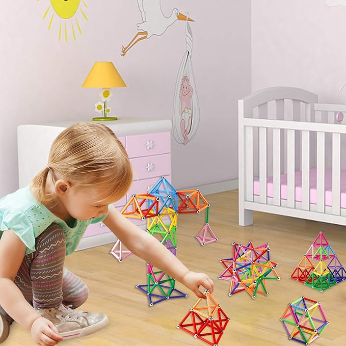 Magnetic Building Blocks, [ 132 Pieces ] Lengthen Building Sticks Set, Magnet Stem Toys Set Non-Toxic Building 3D Puzzle Boys Toys for Kids and Adult