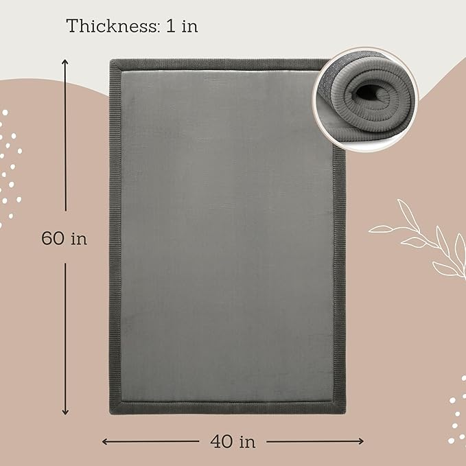 Premium Baby Playmat for Floor 40" x 60" Dark Gray – Cloudsoft Coral Velvet Memory Foam Rug for Crawling – Non-Slip, Water-Resistant, Non-Toxic, Easy-Care Muscle Mat – Thick Play Mat for Baby