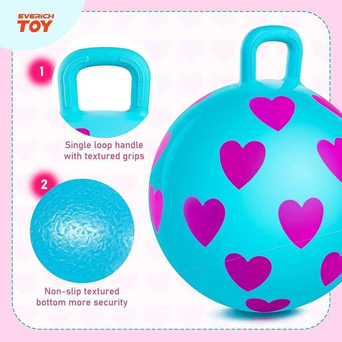 EVERICH TOY 2-Pack Hopper Ball, 15In Hippity Hop Balls for Kids 3-6, Heart Bouncy Ball with Handle, Indoor Outdoor Inflatable Christmas Hopping ToysGifts for Girls Boys