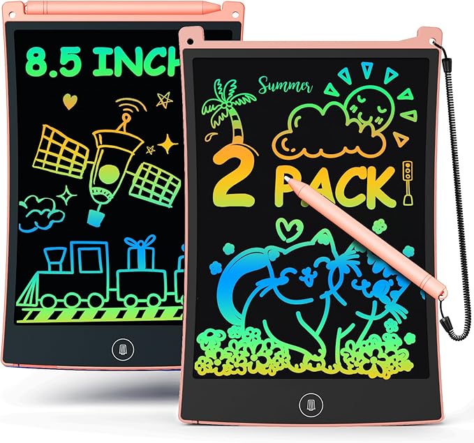 bravokids 2 Pack LCD Writing Tablet with Stylus, 8.5 inch Colorful Doodle Board Drawing Pad for Kids, Travel Games Activity Learning Toys, Pink&Pink
