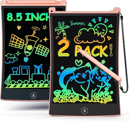 bravokids 2 Pack LCD Writing Tablet with Stylus, 8.5 inch Colorful Doodle Board Drawing Pad for Kids, Travel Games Activity Learning Toys, Pink&Pink