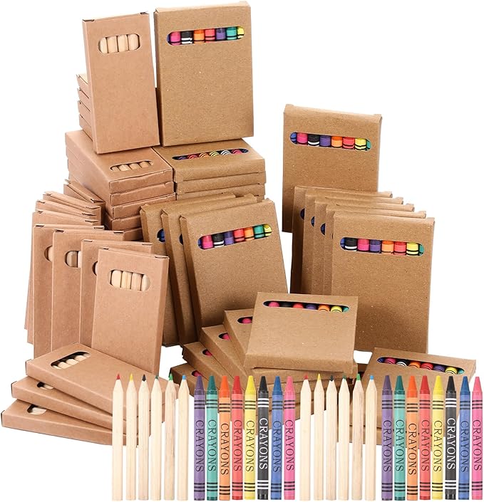 10 Packs Crayons Colored Pencils Bulk Bundle Pencil Crayon Set 3.5 Inch Mini 6 Color Pencils 8 Color Crayons Mini Boxes in Kraft Box for Kids Classroom School Teacher Birthday Party Supplies