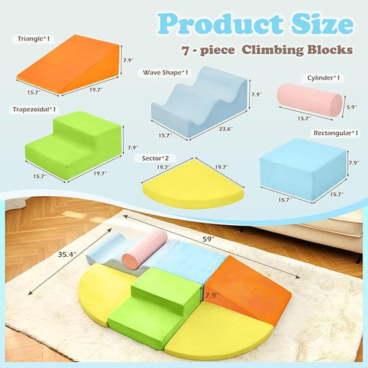 QUCHI Climbing Toys for Toddlers, Toddler Climbing Toys Indoor, 7-Piece Soft Foam Climbing Blocks Set, Toddler Playtime Corner Climber Indoor Foam Play Gym for Climbing Crawling and Sliding