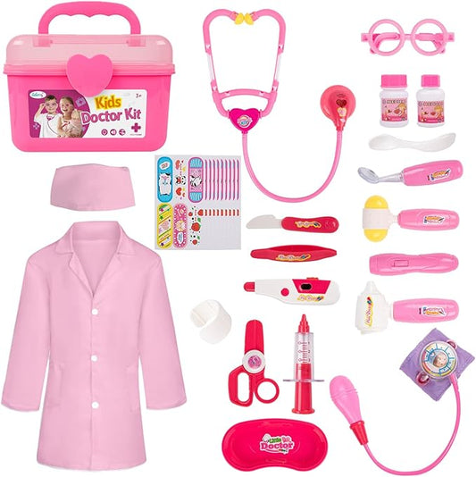 Liberry Doctor Kit for Toddlers 3 4 5 Years Old, Kids Doctor Play Set for Girls Boys Toy, Pretend Play Medical Kit with Stethoscope & Costume for Christmas Birthday Gift Pink